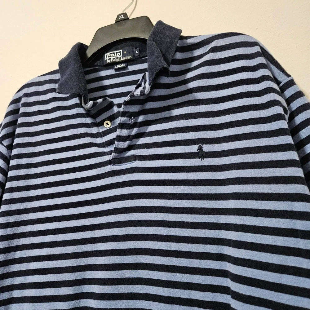 Polo Ralph Lauren Mens Large Blue‎ Striped Short Sleeve Cotton Polo Shirt